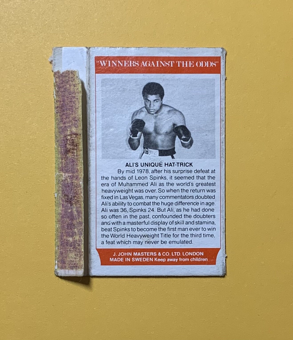 J. JOHN MASTERS MATCHES MUHAMMAD ALI ON BACK "WINNERS AGAINST THE ODDS"