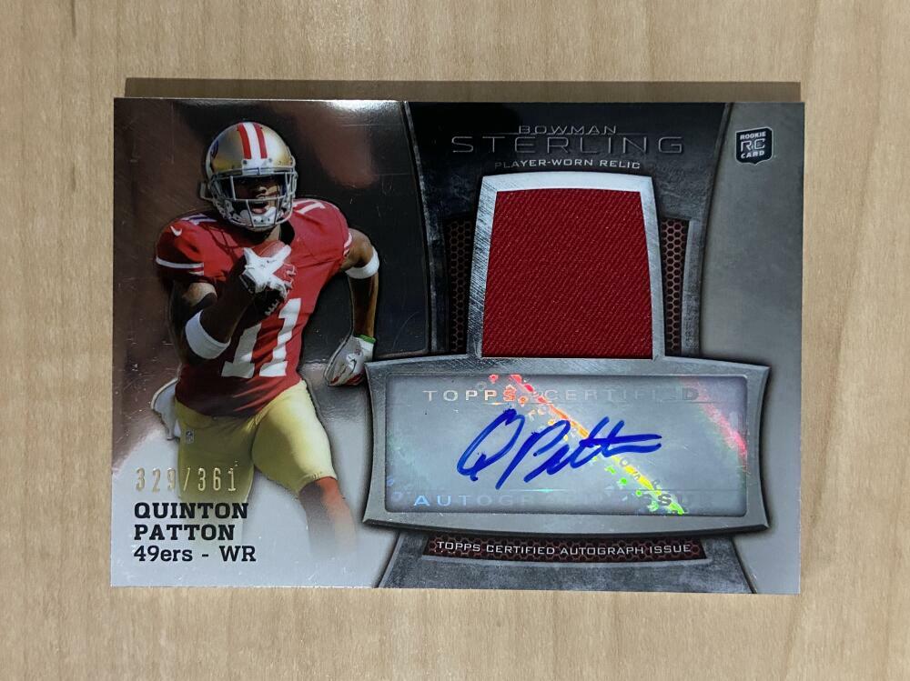 QUINTON PATTON SAN FRANCISCO 49ERS SIGNED 2013 BOWMAN PATCH 329/361 CARD#BSAR-QR