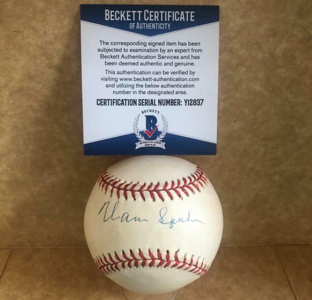 WARREN SPAHN MILWAUKEE BRAVES SIGNED AUTO VINTAGE N.L. BASEBALL BECKETT Y12837