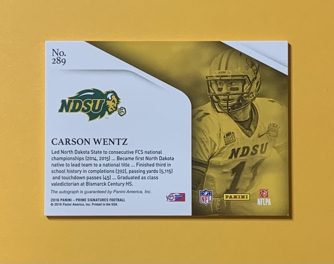 2016 PANINI PRIME SIGNATURES CARSON WENTZ AUTO /199 #289 COLTS 