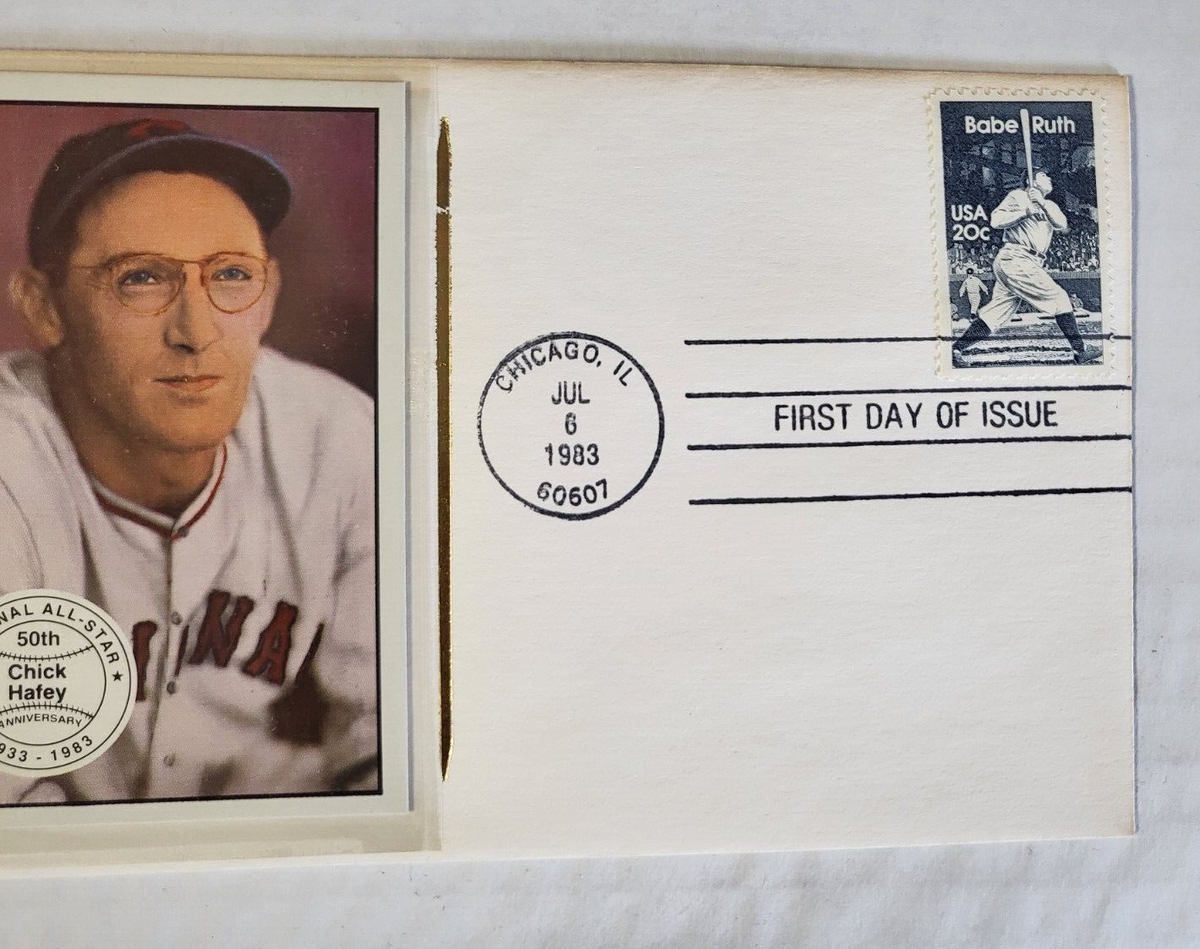 CHICAGO'S TRIPLE-HEADER OF GOLD CACHET FIRST DAY OF ISSUE BABE RUTH CHICK HAFEY