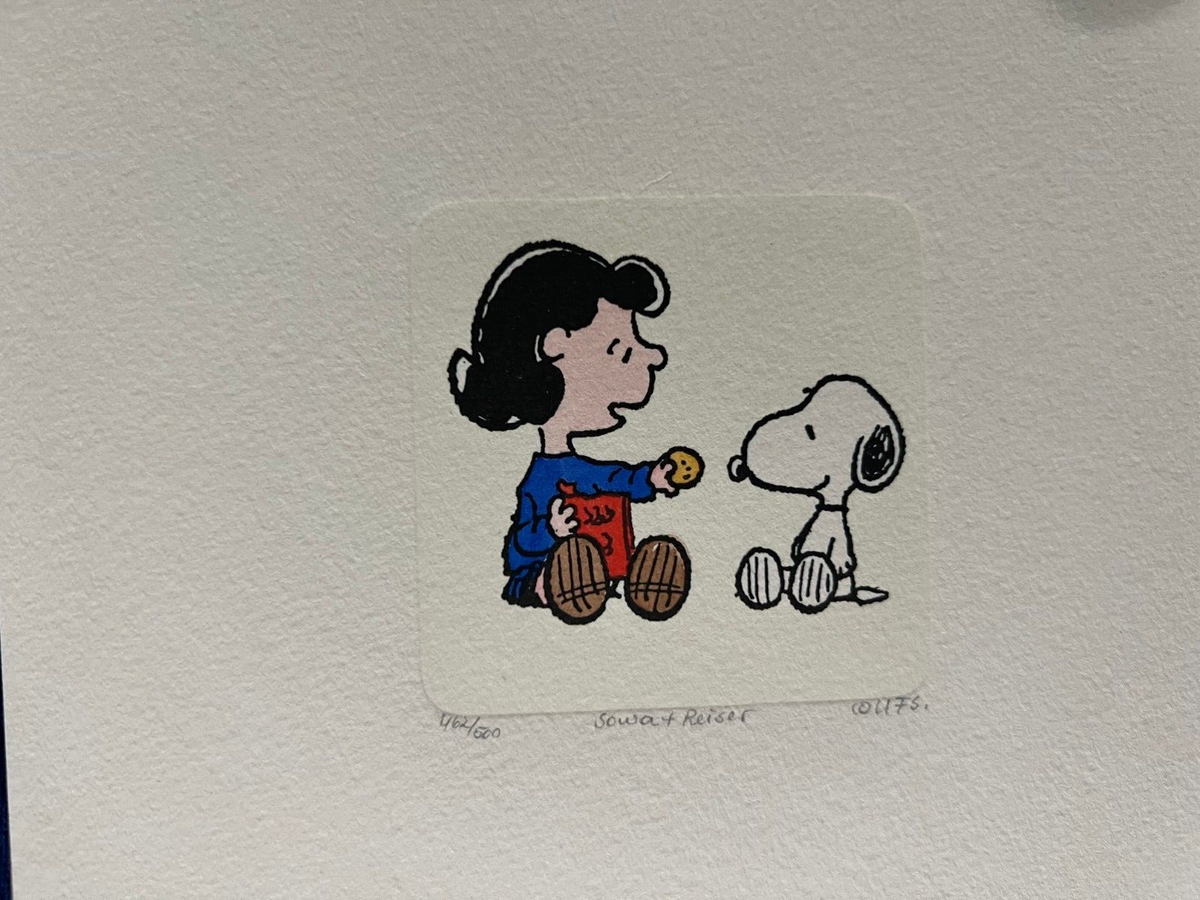 CHARLIE BROWN SNOOPY COOKIE SOWA & REISER HAND PAINTED ETCHING PAINTING /500