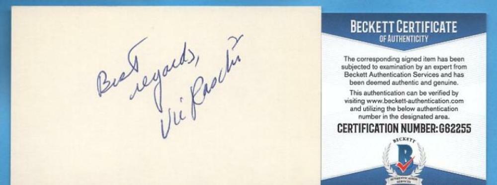 VIC RASCHI YANKEES VINTAGE SIGNED 3X5 INDEX CARD BECKETT G62255