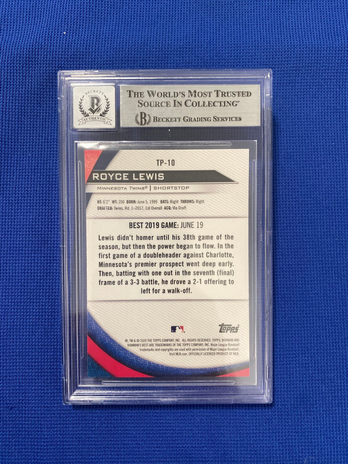 2020 BOWMANS BEST ROYCE LEWIS TOP PROSPECTS REFRACTOR CARD #TP10 BECKETT 10 AUTO