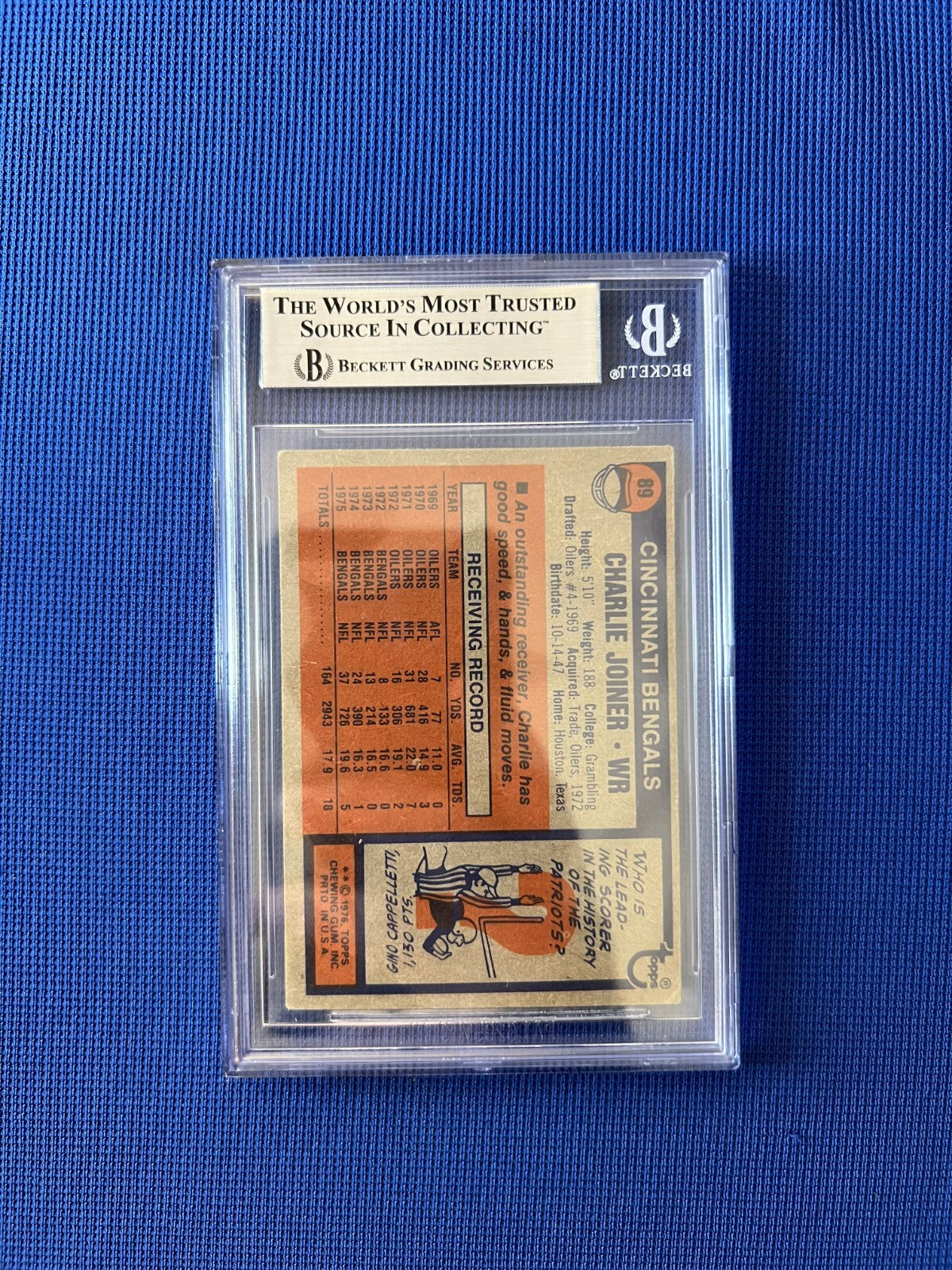 1976 TOPPS CHARLIE JOINER CINCINNATI BENGALS SIGNED AUTOGRAPHED CARD #89 BECKETT