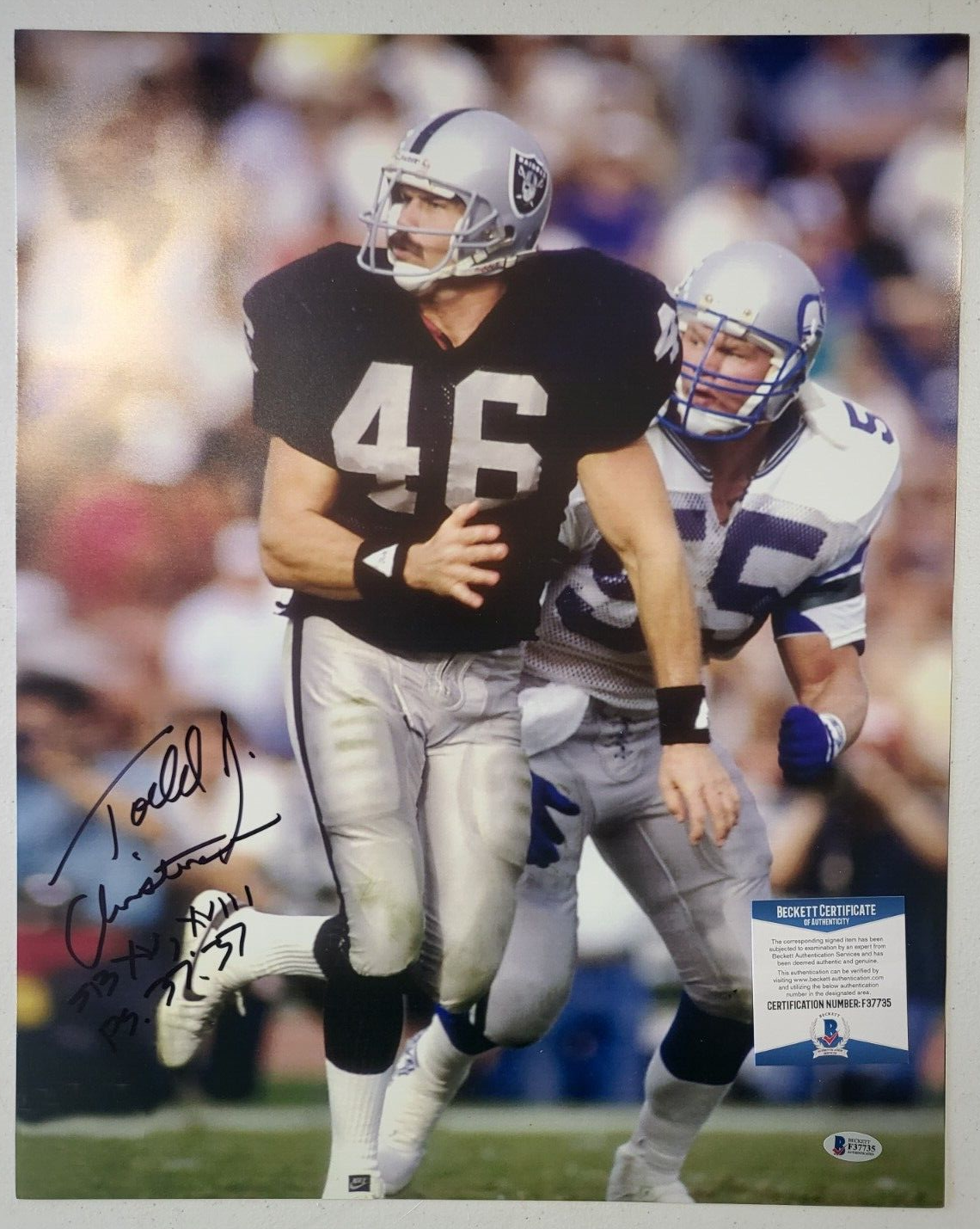 TODD CHRISTENSEN RAIDERS SIGNED AUTOGRAPHED 16X20 PHOTO BECKETT AUTHENTIC **
