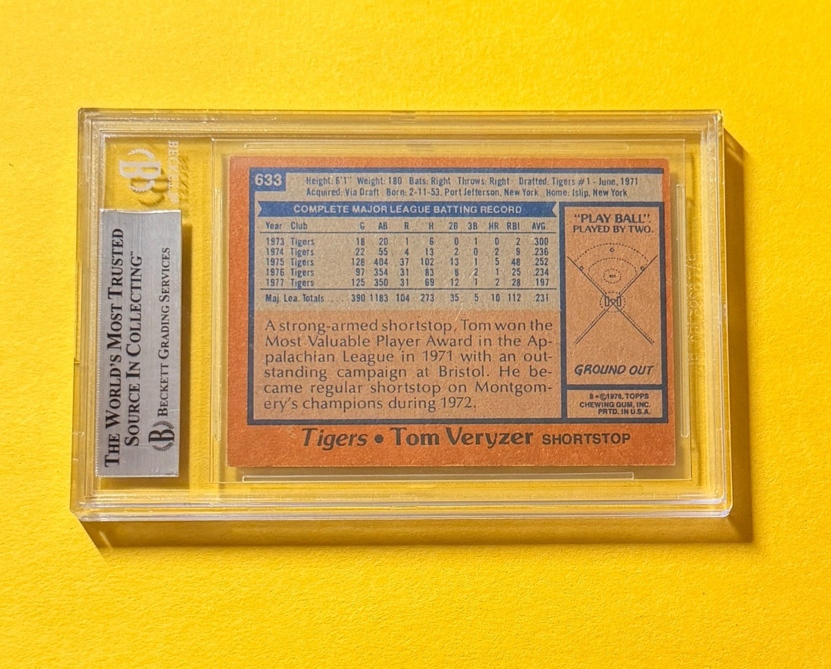 1978 TOPPS TOM VERYZER #633 SIGNED AUTO CARD BECKETT AUTHENTIC TIGERS