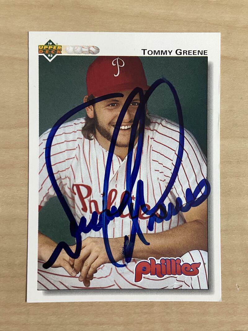 TOMMY GREENE PHILADELPHIA PHILLIES SIGNED 1992 UPPER DECK CARD #567 W/COA