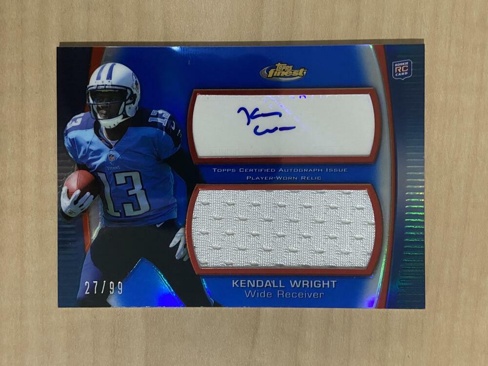 KENDALL WRIGHT TENNESSEE TITANS SIGNED 2012 TOPPS FINEST 27/99 CARD#AJR-KW W/COA