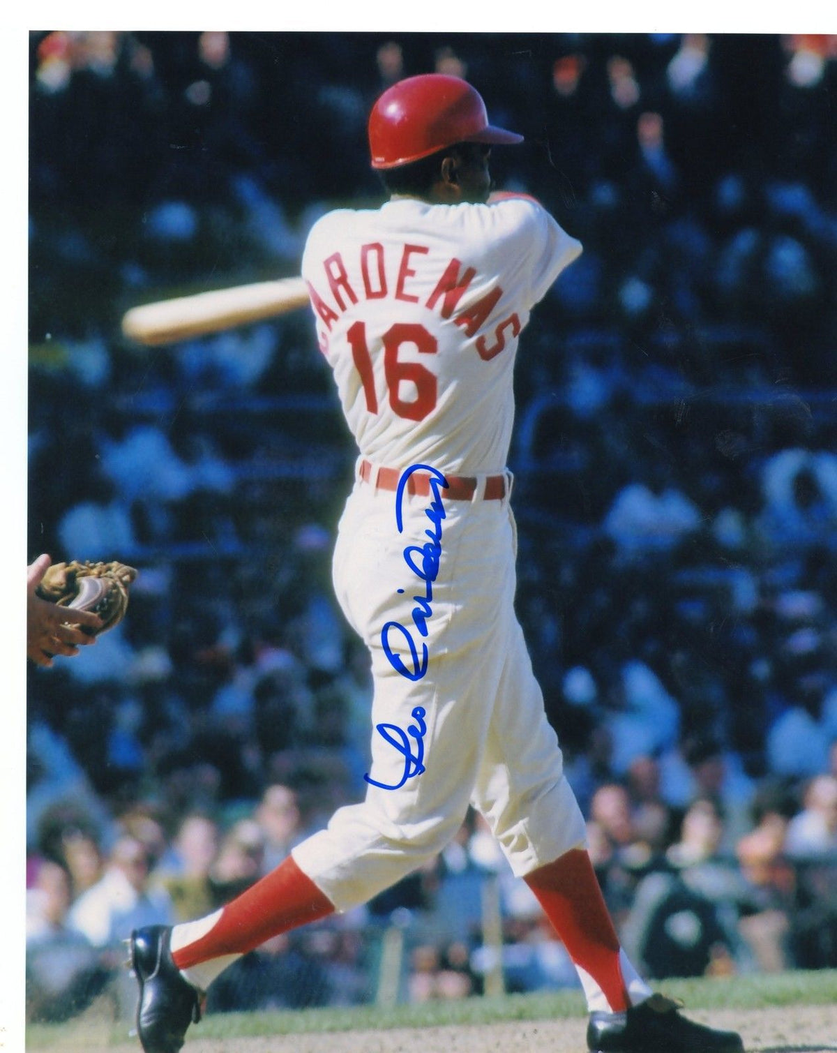 LEO  CARDENAS   ACTION   CINCINNATI  REDS  SIGNED  AUTOGRAPHED 8X10  PHOTO