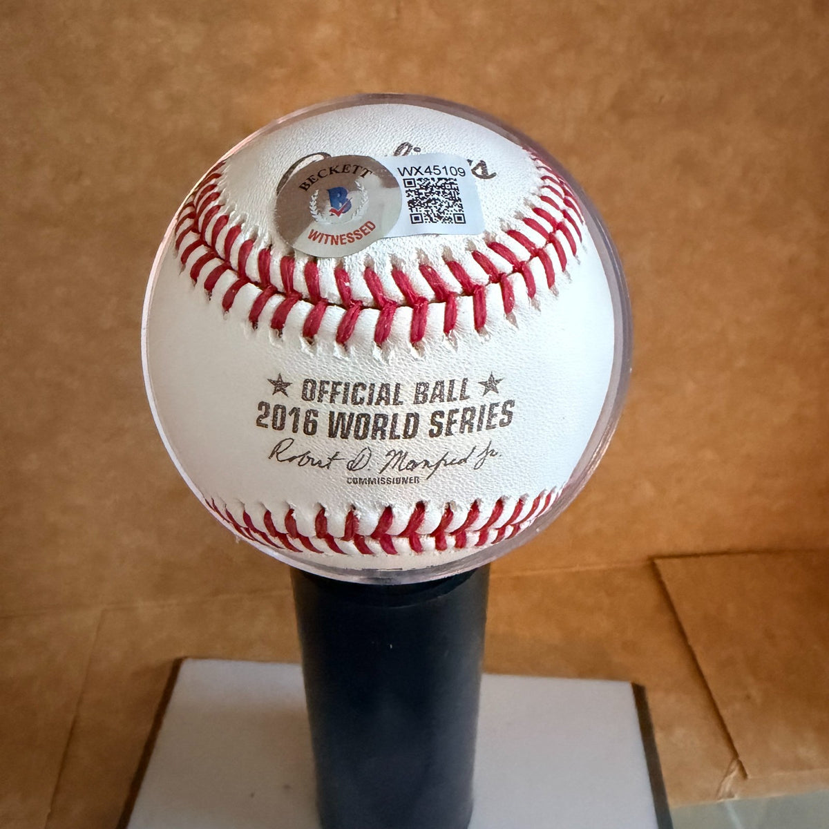 TRAVIS WOOD CUBS 2016 INSCRIBED SIGNED 2016 WORLD SERIES BASEBALL BECKETT AUTH
