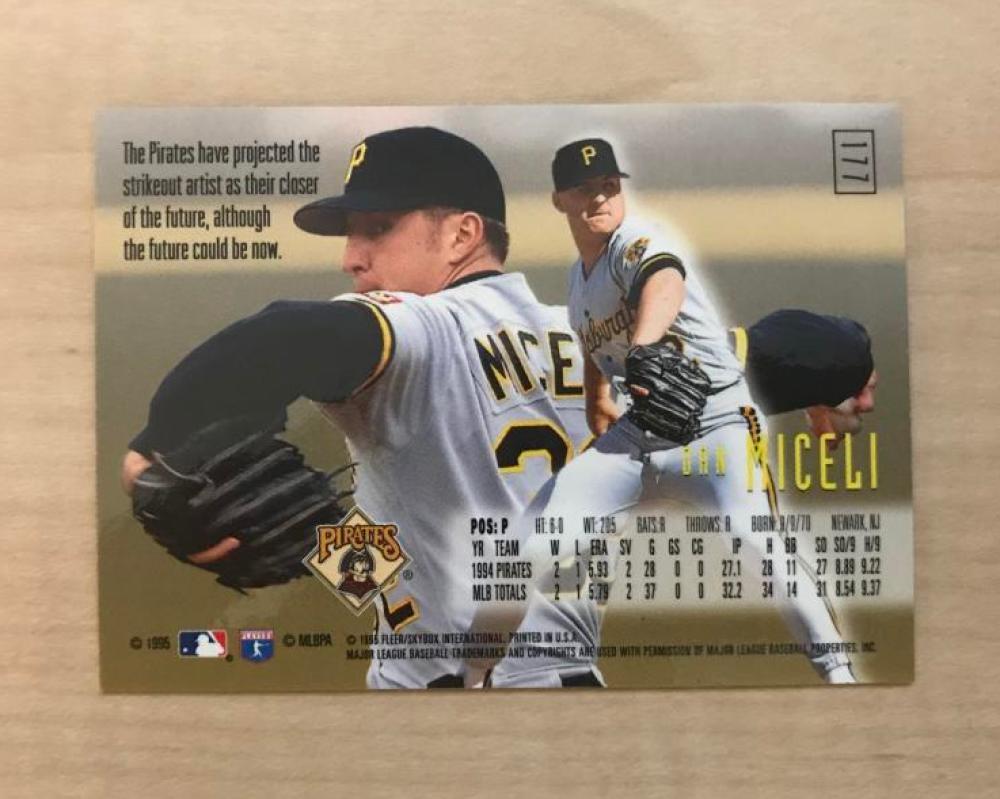 DAN MICELI PITTSBURGH PIRATES SIGNED AUTOGRAPHED 1995 E MOTION CARD #177 W/COA 