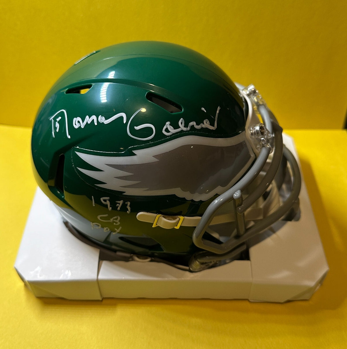 ROMAN GABRIEL PHILADELPHIA EAGLES SIGNED AUTOGRAPHED MINI HELMET 73 CB POY BAS