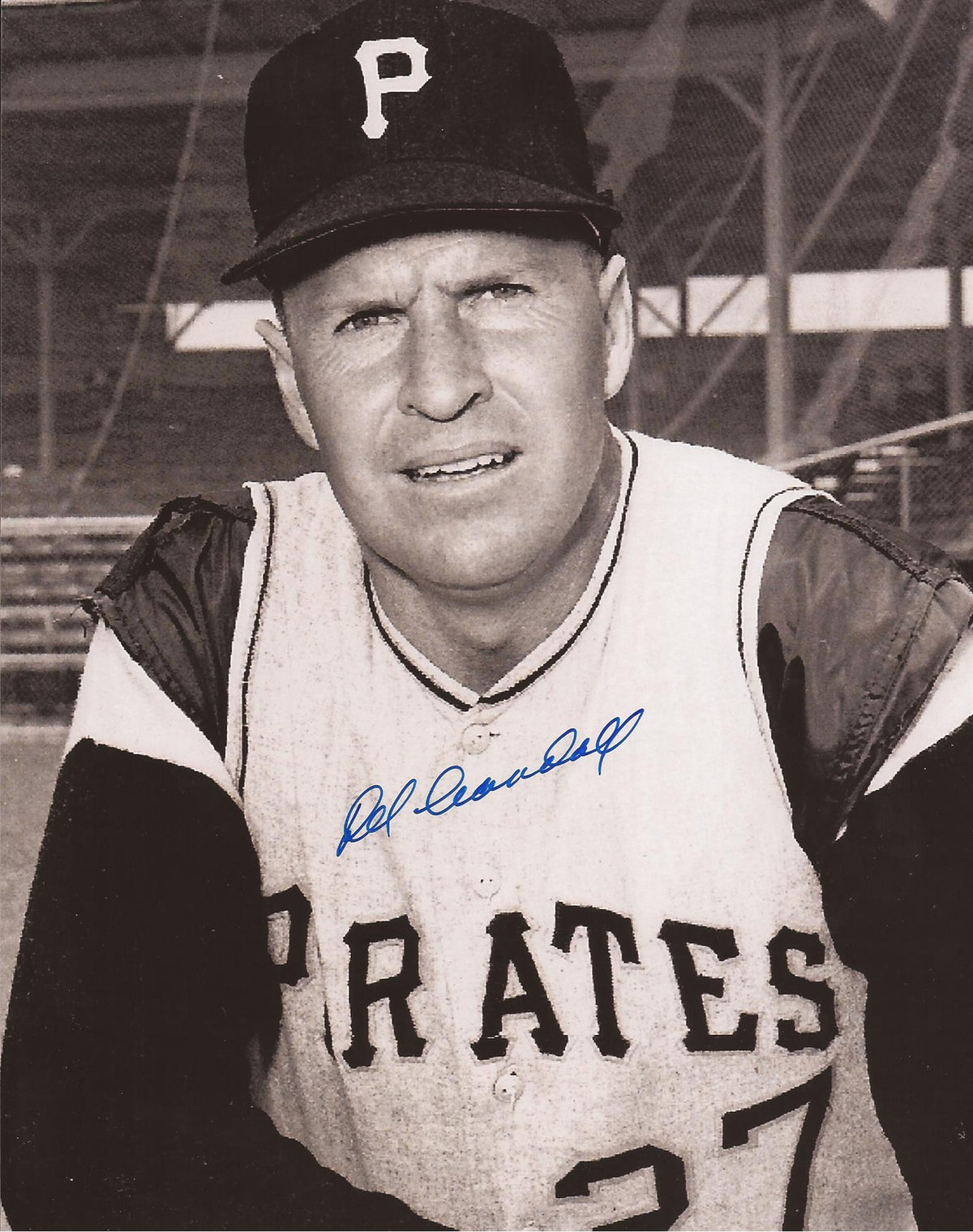 DEL CRANDALL PITTSBURGH PIRATES SIGNED AUTOGRAPHED B/W 8X10 PHOTO W/COA 