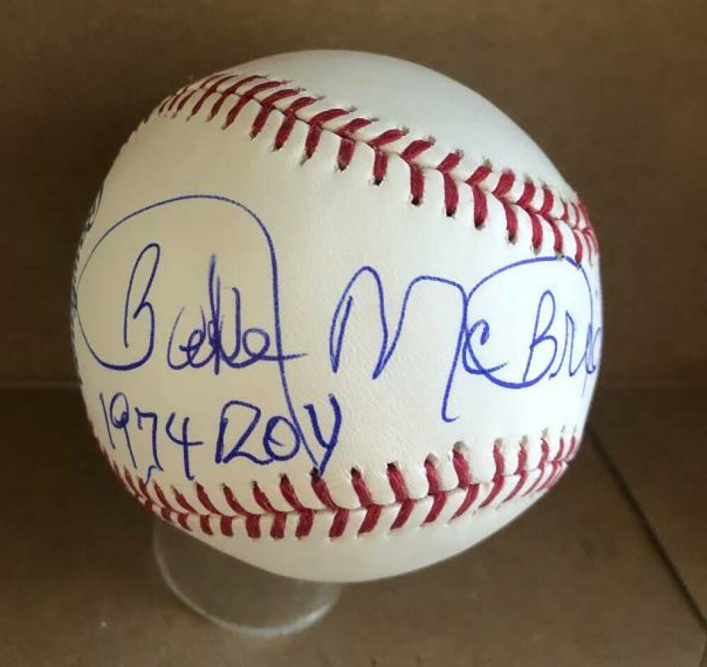 BAKE MCBRIDE 1974 ROY CARDINALS SIGNED AUTOGRAPHED M.L. BASEBALL BECKETT Y12598