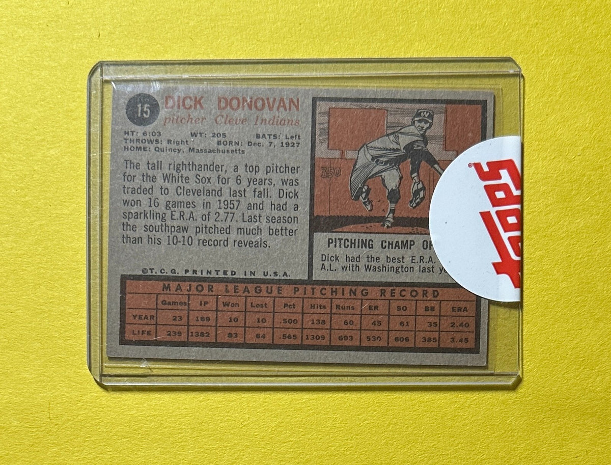 1962 TOPPS DICK DONOVAN #15 CLEVELAND