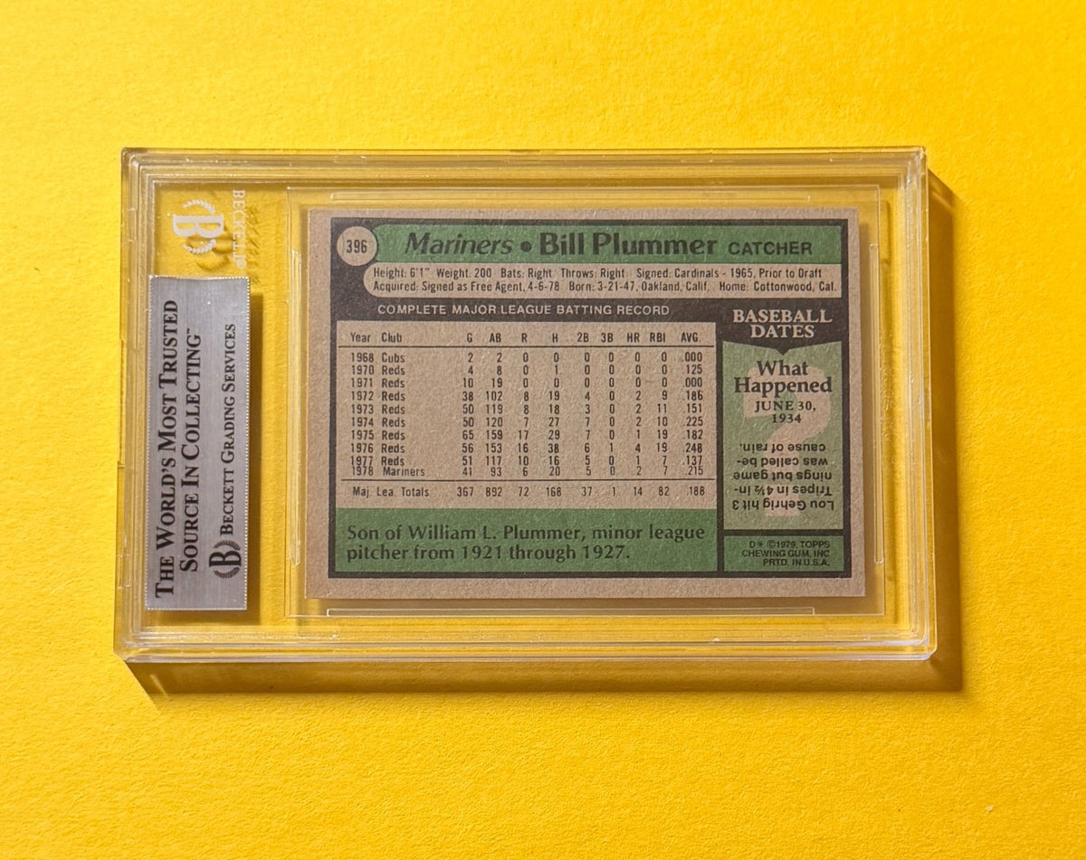 1979 TOPPS BILL PLUMMER #396 SIGNED AUTO CARD BECKETT AUTHENTIC MARINERS