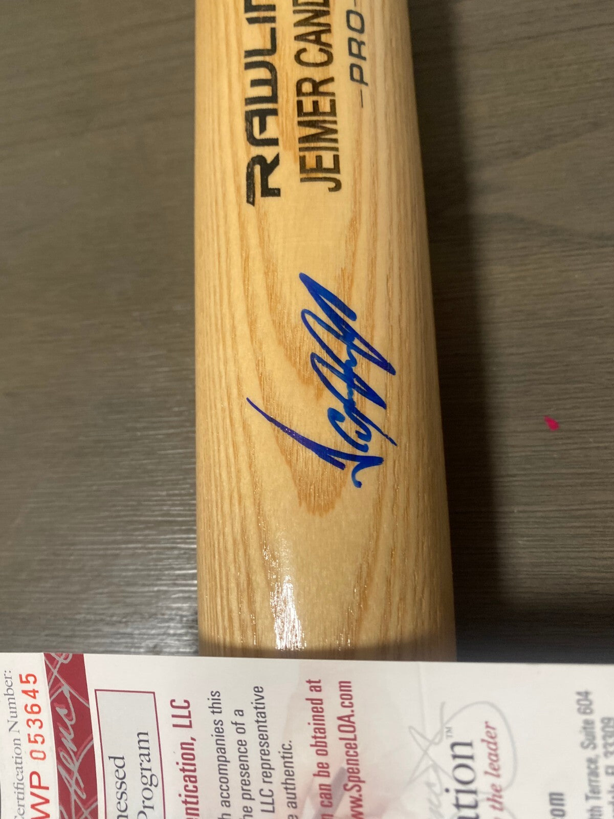 JEIMER CANDELARIO CINCINNATI REDS SIGNED AUTOGRAPHED RAWLINGS PRO BAT JSA COA