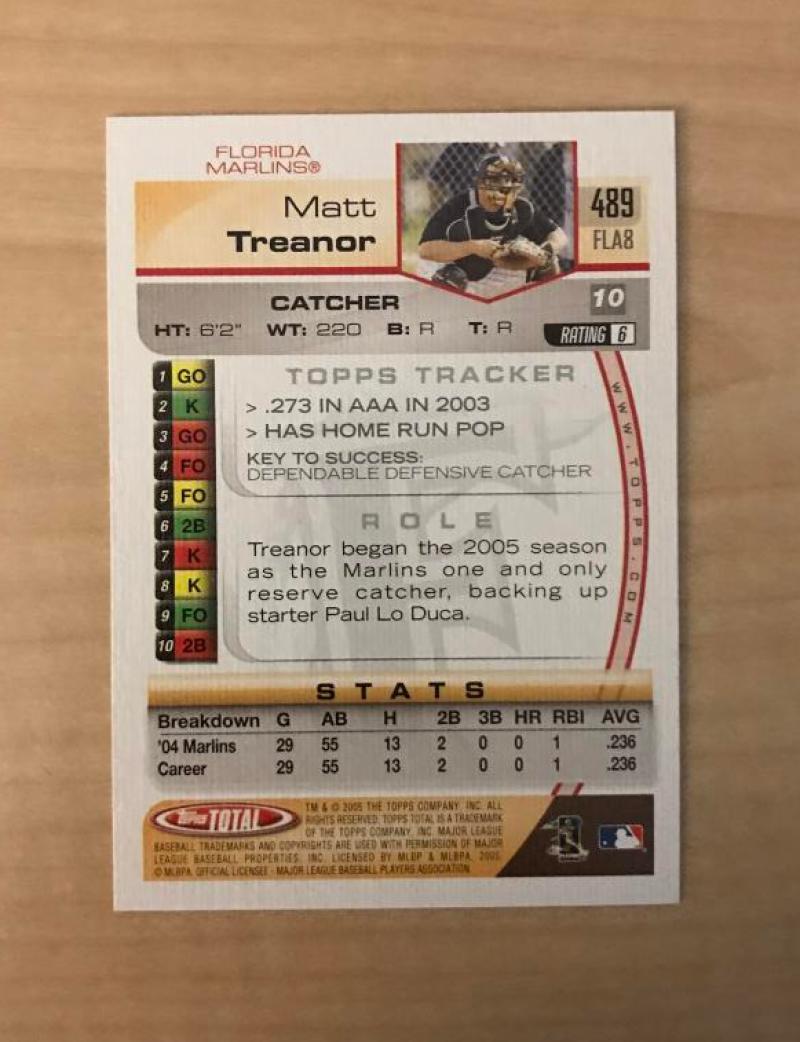 MATT TREANOR FLORIDA MARLINS SIGNED AUTOGRAPHED 2005 TOPPS TOTAL CARD #489 W/COA