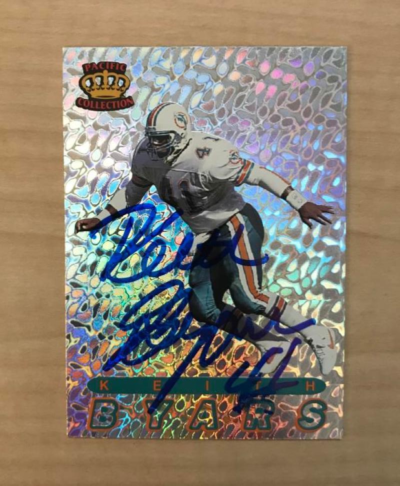 KEITH BYARS MIAMI DOLPHINS AUTOGRAPHED 1994 PACIFIC COLLECTION CARD #18 W/COA