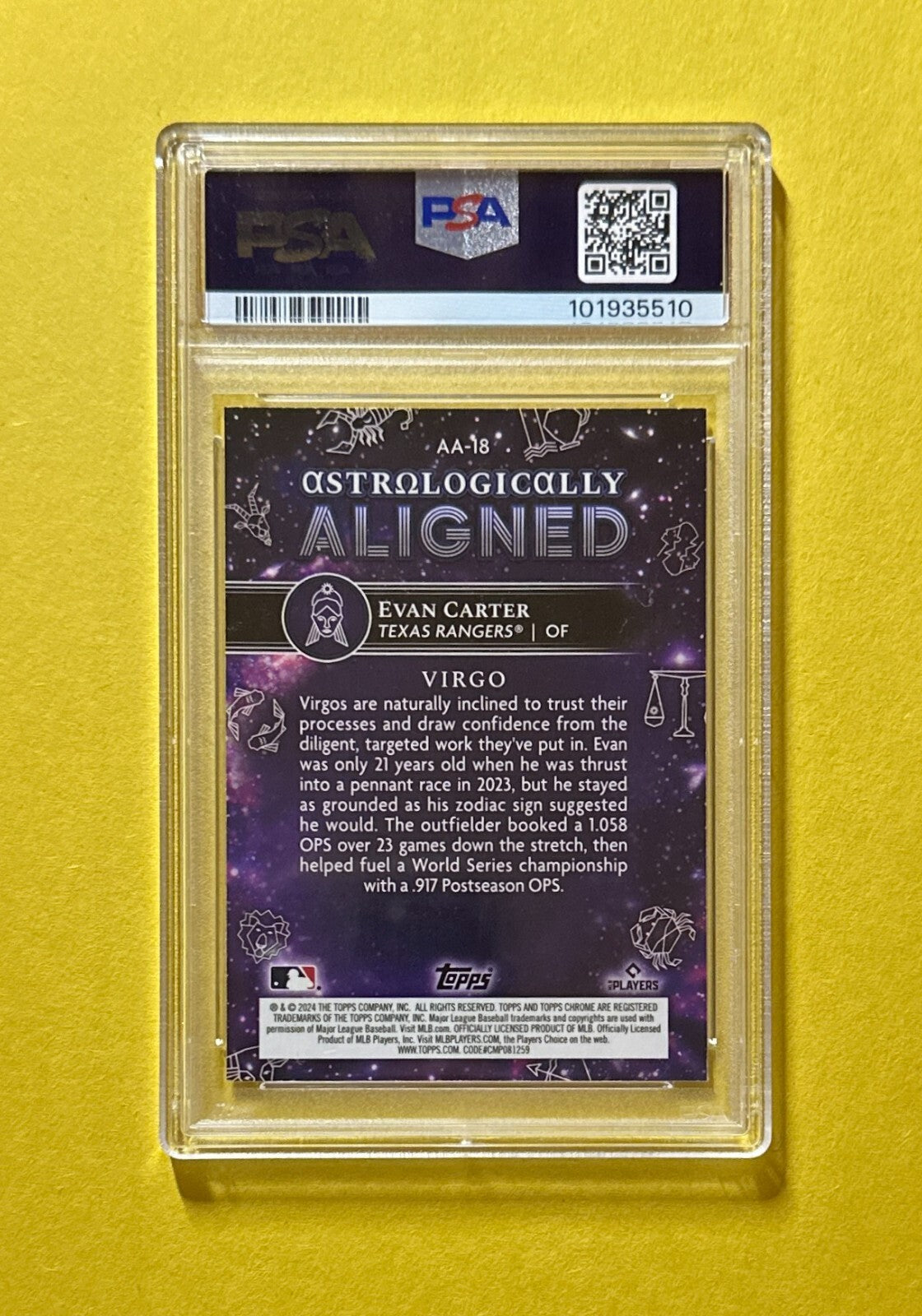 2024 TOPPS CHROME COSMIC EVAN CARTER ASTROLOGICALLY ALIGNED #18 PSA GEM MT 10 RC