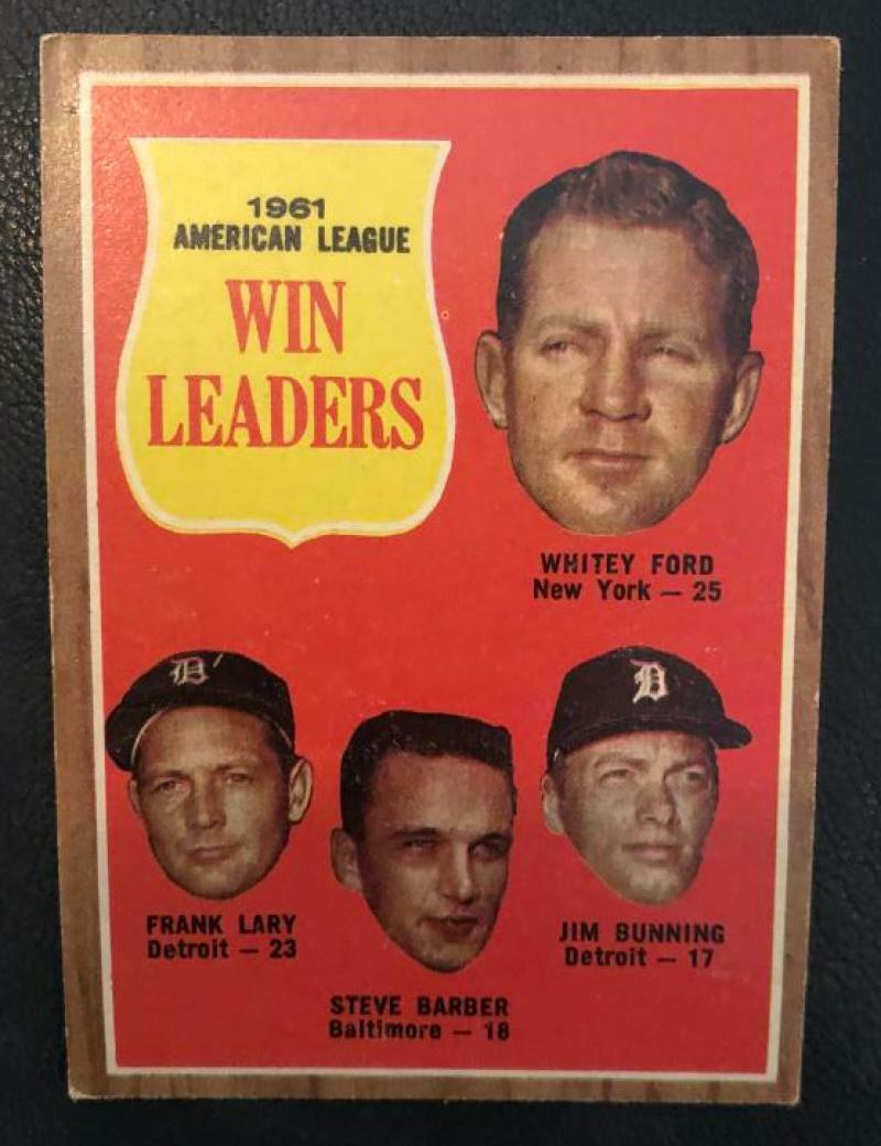 1962 TOPPS 1961 A.L. WIN LEADERS FORD LARY BARBER BUNNING #57 VINTAGE