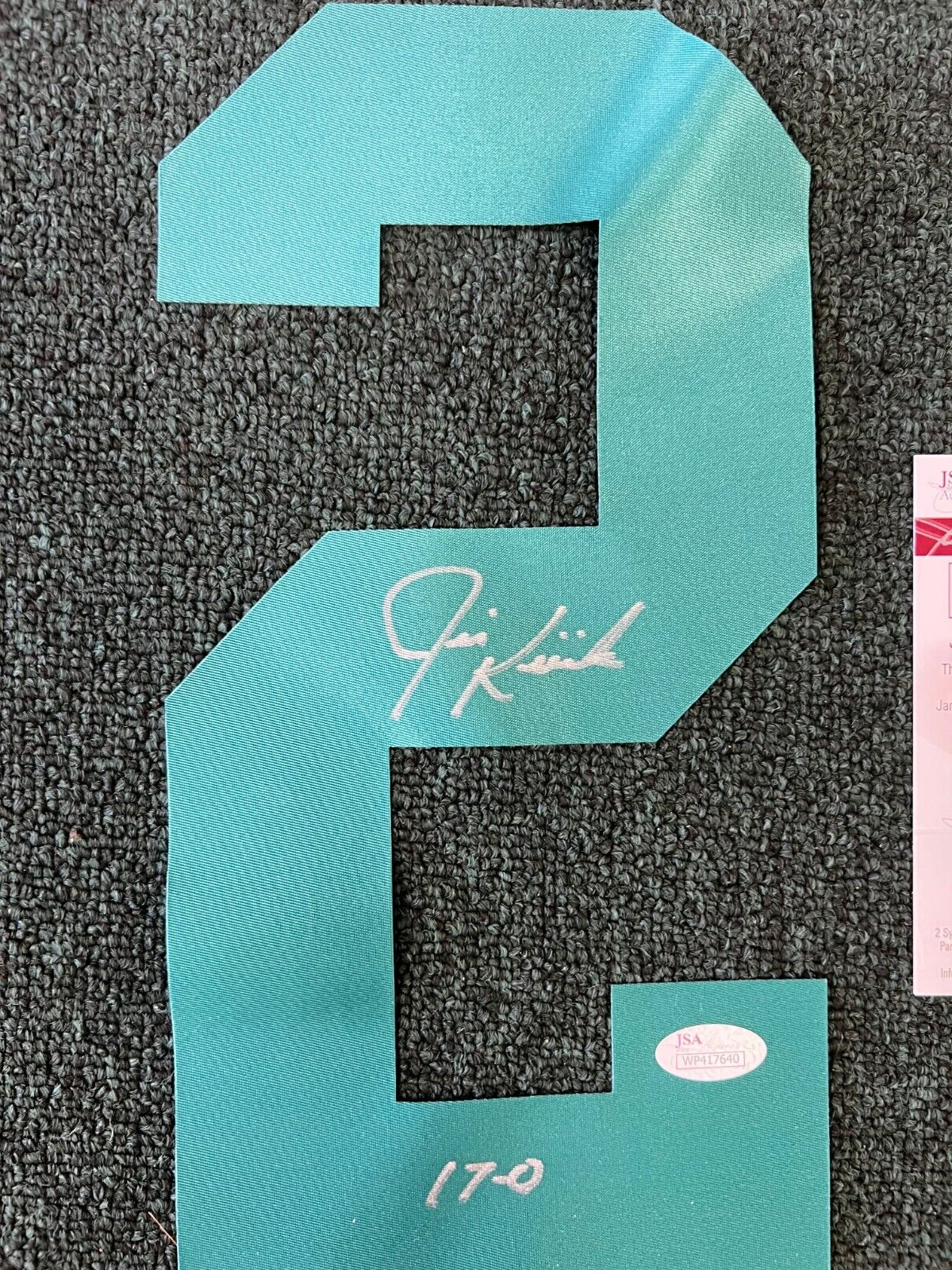 JIM KIICK MIAMI DOLPHINS 17-0 SIGNED AUTOGRAPHED #2 JERSEY NUMBER JSA COA ***