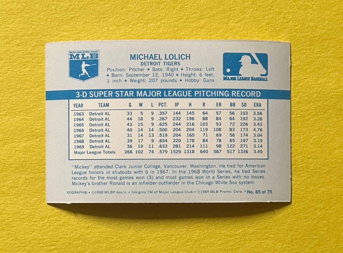 1970 KELLOGG'S 3-D MICHAEL LOLICH #65 TIGERS