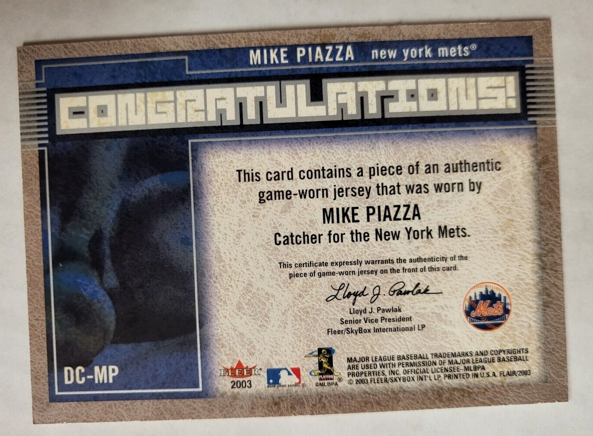 2003 FLAIR MIKE PIAZZA AUTHENTIC GAME WORK JERSEY RELIC CARD #31 METS