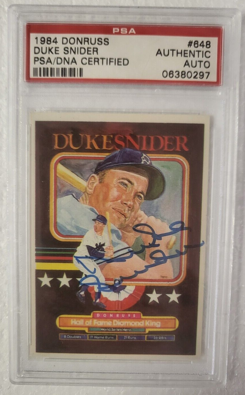 1984 DONRUSS DUKE SNIDER DODGERS SIGNED AUTOGRAPHED AUTO #648 CARD PSA