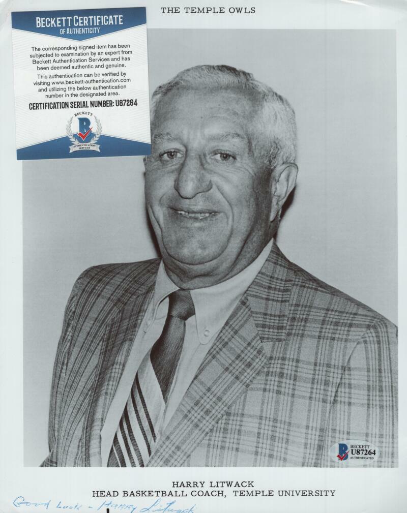 HARRY LITWACK TEMPLE LEGENDARY COACH SIGNED 8X10 PHOTO BECKETT U87264