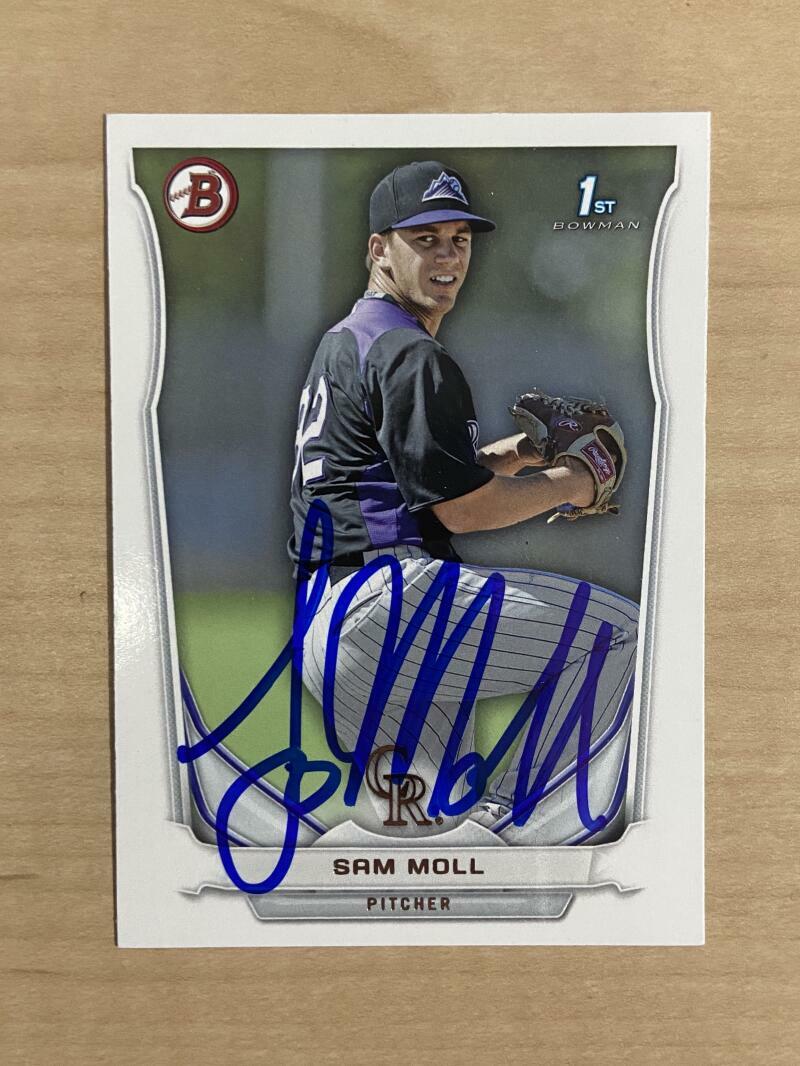 SAM MOLL COLORADO ROCKIES SIGNED AUTOGRAPHED 2014 BOWMAN CARD #BP39 W/COA