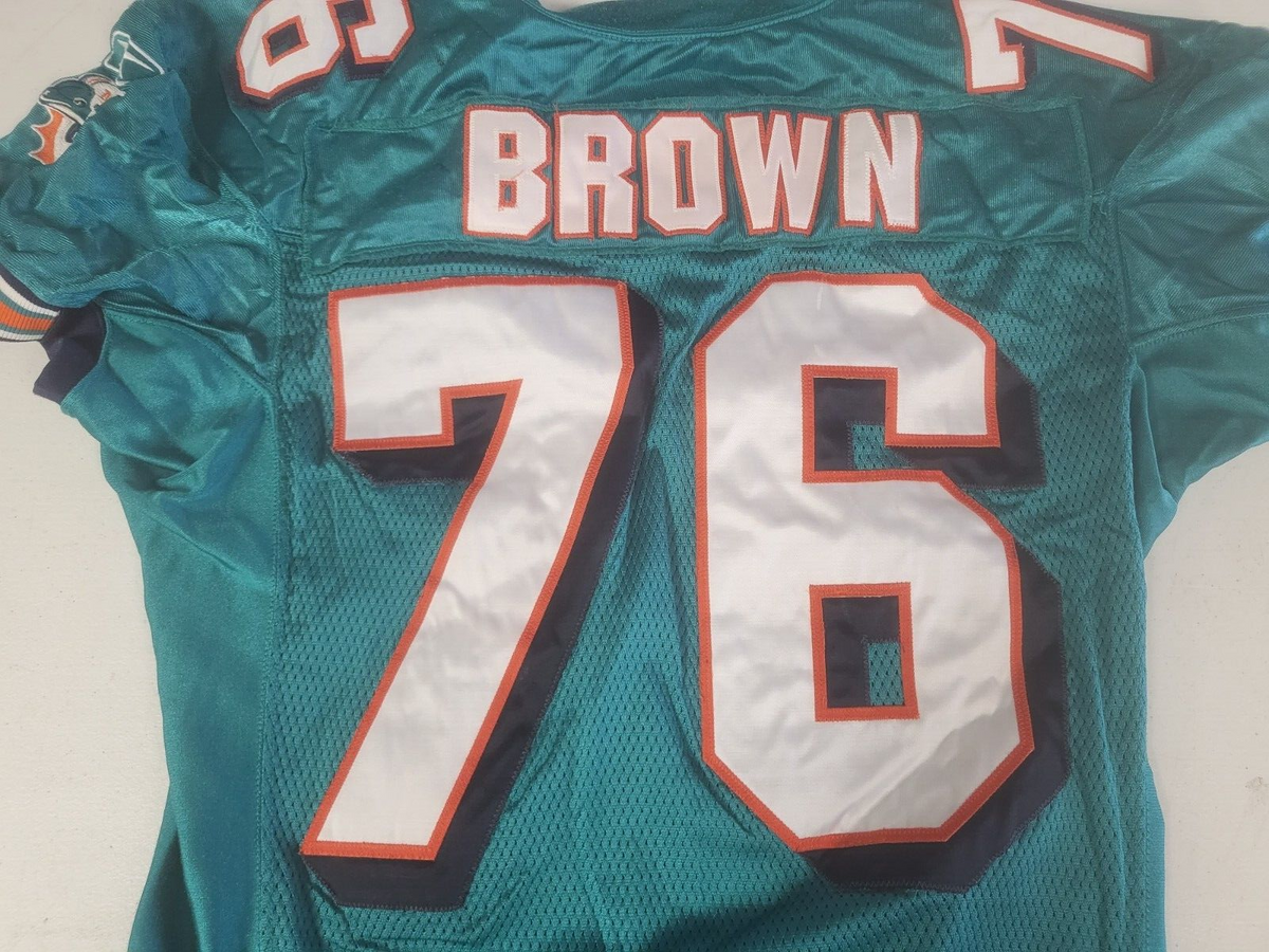 MIAMI DOLPHINS JAMES BROWN #76 GAME USED REEBOK NFL FOOTBALL JERSEY