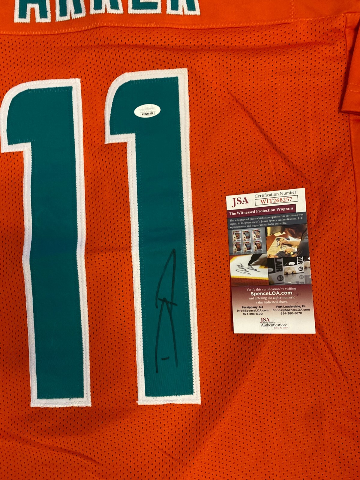 DEVANTE PARKER MIAMI DOLPHINS SIGNED AUTOGRAPH CUSTOM ORANGE JERSEY SZ XL JSA !