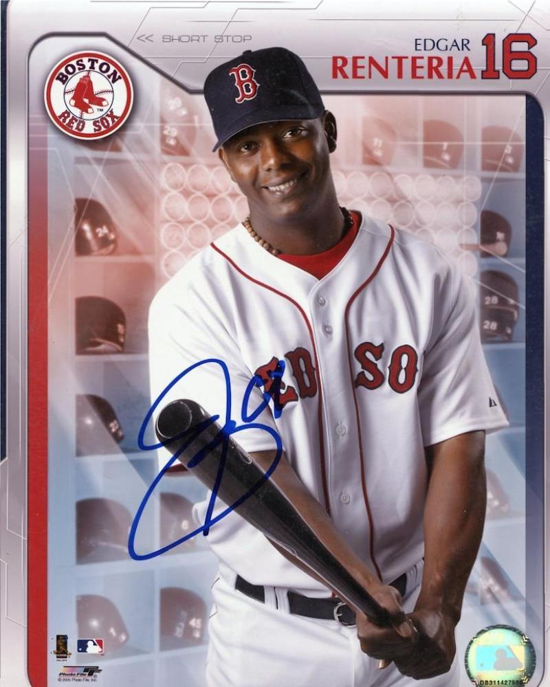 EDGAR RENTERIA BOSTON RED SOX POSED BLUE SHARPIE  SIGNED  8X10 PHOTO W/COA
