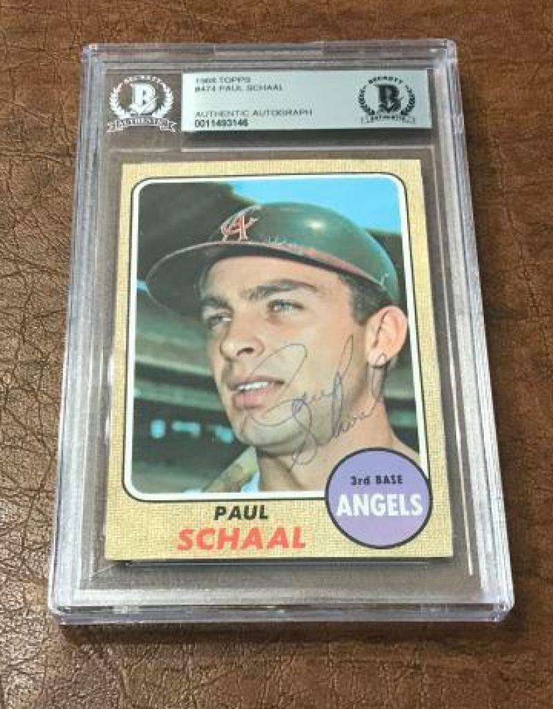 1968 TOPPS PAUL SCHAAL ANGELS DECEASED SIGNED CARD BECKETT AUTHENTIC