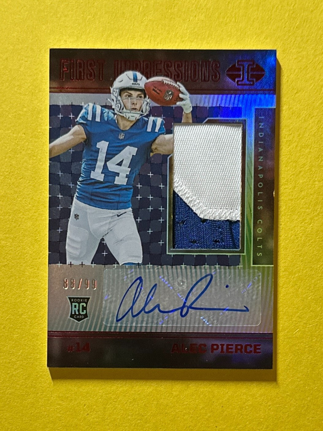 2022 PANINI ILLUSIONS ALEC PIERCE ROOKIE PATCH AUTO /99 #130 COLTS