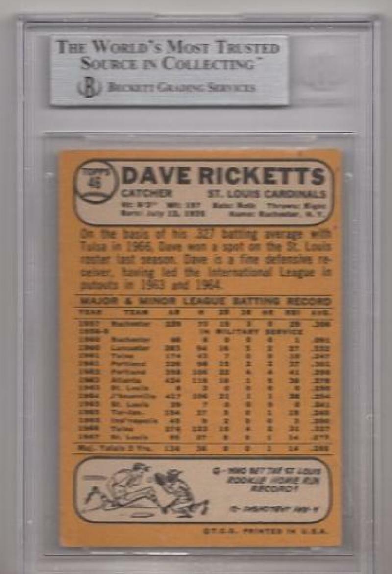 1968 TOPPS DAVE RICKETTS SIGNED CARD BECKETT AUTHENTIC AUTOGRAPH