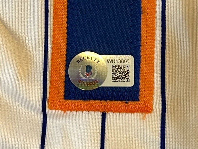 DWIGHT GOODEN METS SIGNED AUTO'D "85 CY" WHITE CUSTOM JERSEY SZ XL BECKETT