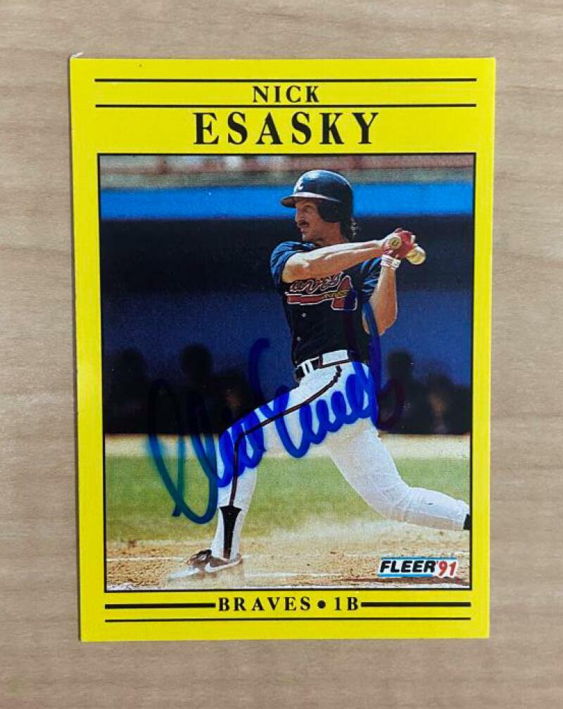 NICK ESASKY ATLANTA BRAVES SIGNED AUTOGRAPHED 1991 FLEER CARD #687 W/COA