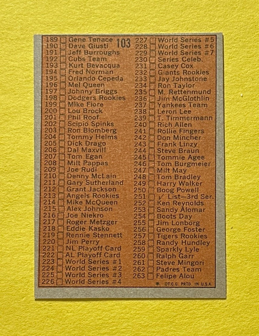 1972 TOPPS CHECKLIST 2ND SERIES #103