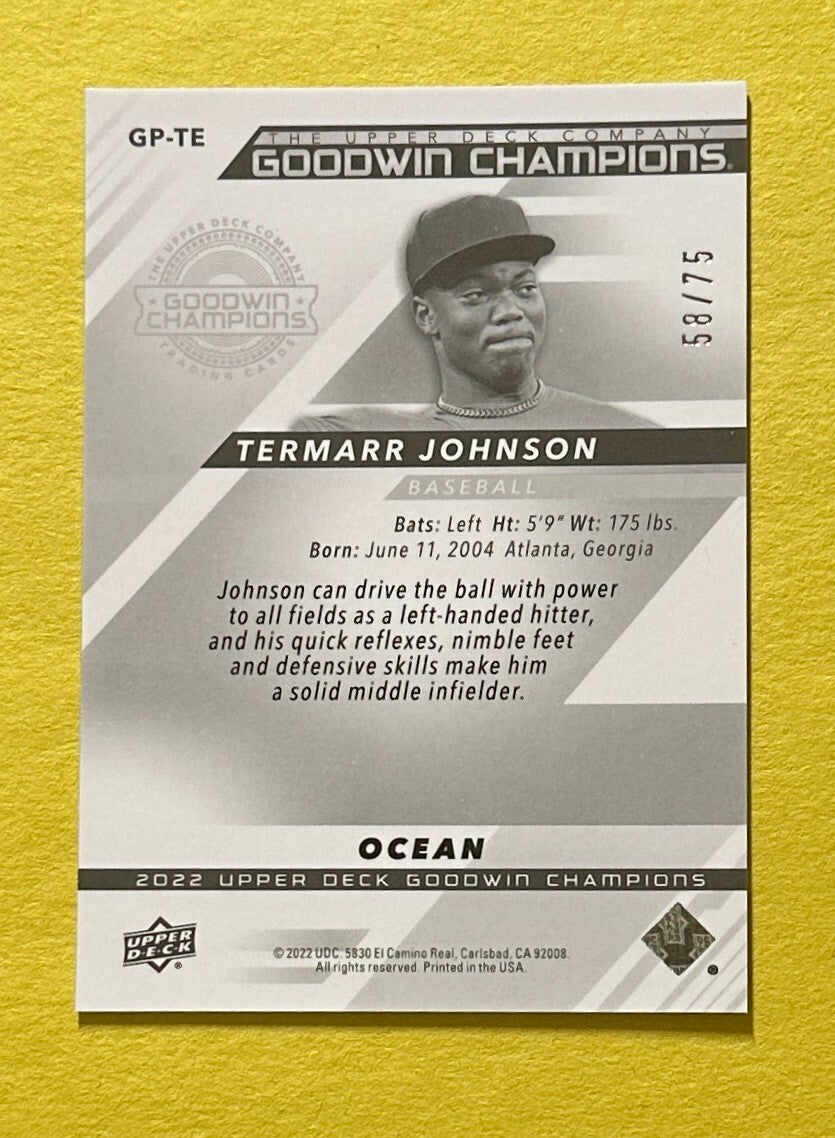 2022 UPPER DECK GOODWIN CHAMPIONS TERMARR JOHNSON OCEAN /75 #GP-TE