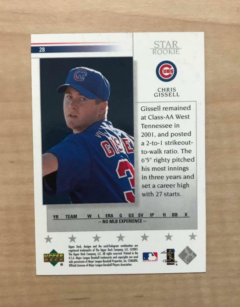CHRIS GISSELL CHICAGO CUBS SIGNED AUTOGRAPHED 2001 UPPER DECK CARD #28 W/COA