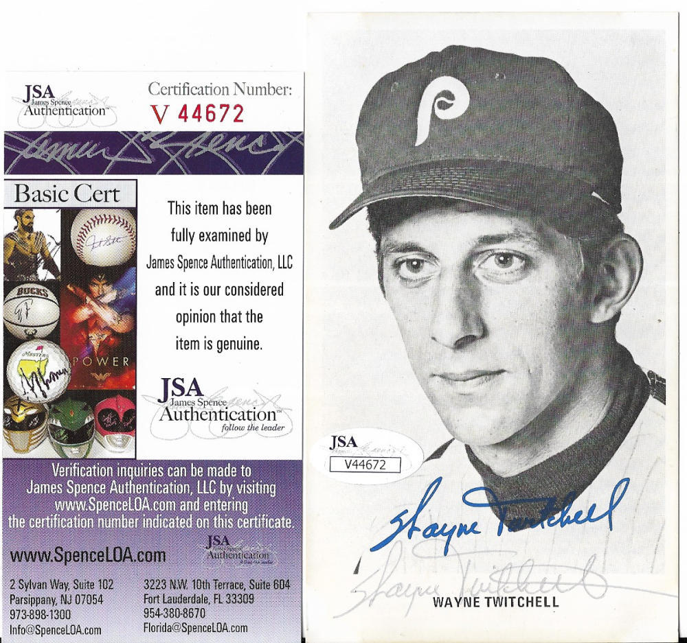 WAYNE TWITCHELL PHILLIES D. 2010 SIGNED 3X5 ORIGINAL PHOTO POST CARD JSA V44672