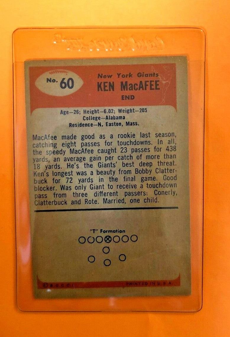 1955 BOWMAN  KEN MCAFEE #60 NEW YORK GIANTS 