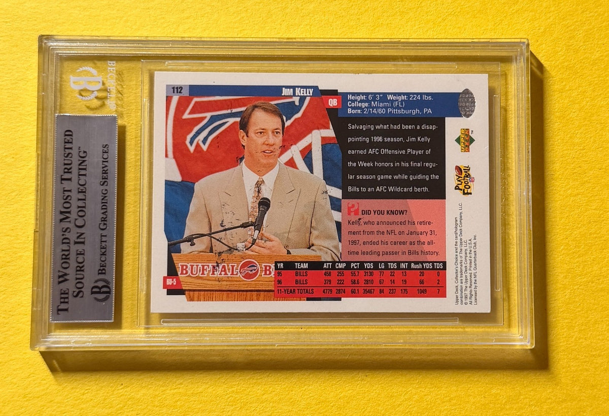 1997 UD COLLECTOR'S CHOICE JIM KELLY#112 SIGNED AUTO CARD BECKETT AUTHENTIC