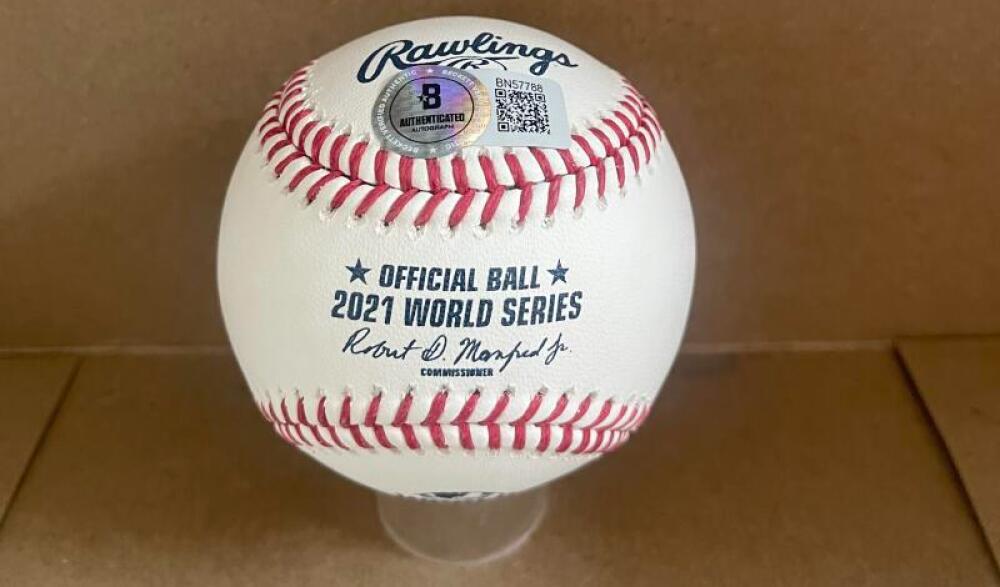 JORGE SOLER BRAVES 2021 WS CHAMPS SIGNED AUTOGRAPHED M.L. BASEBALL BECKETT AUTH 