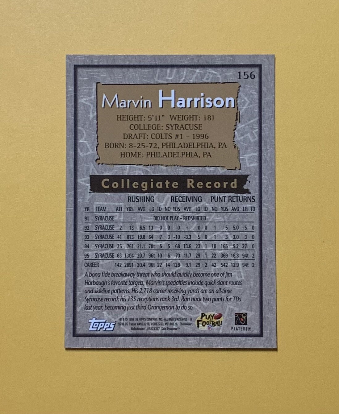 1996 TOPPS CHROME MARVIN HARRISON #156 COLTS 