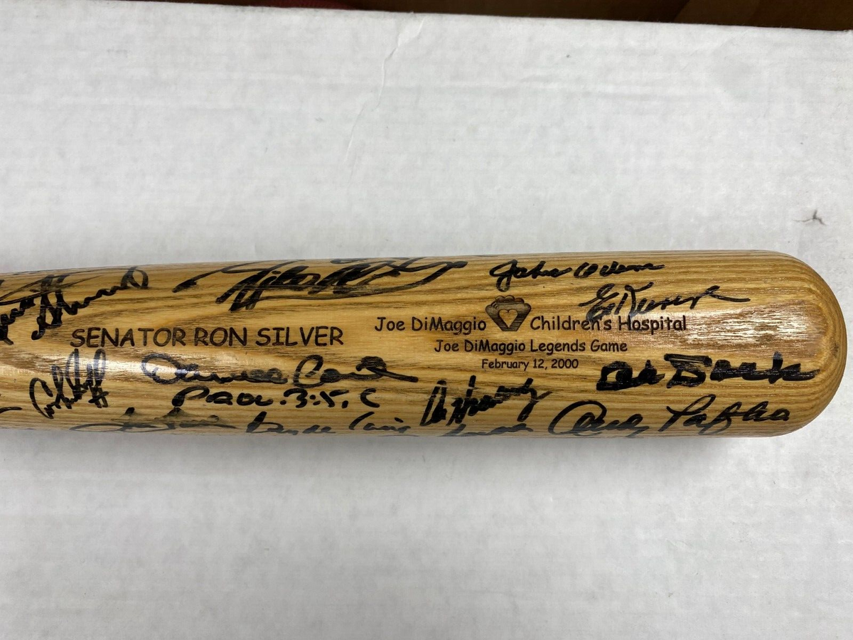 MLB LEGENDS SIGNED JOE DIMAGGIO CHILDRENS HOSPITAL BAT W/COA BROOKS ROBINSON + A