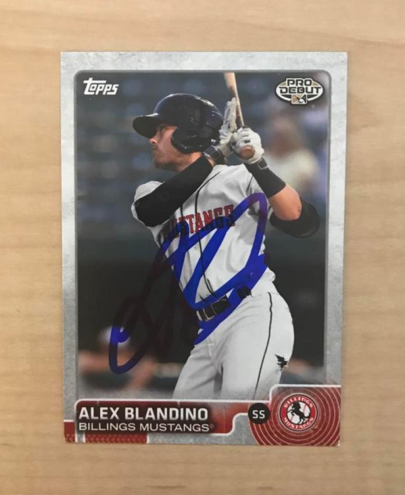 ALEX BLANDINO BILLINGS MUSTANGS SIGNED 2015 TOPPS PRO DEBUT CARD #140 W/COA